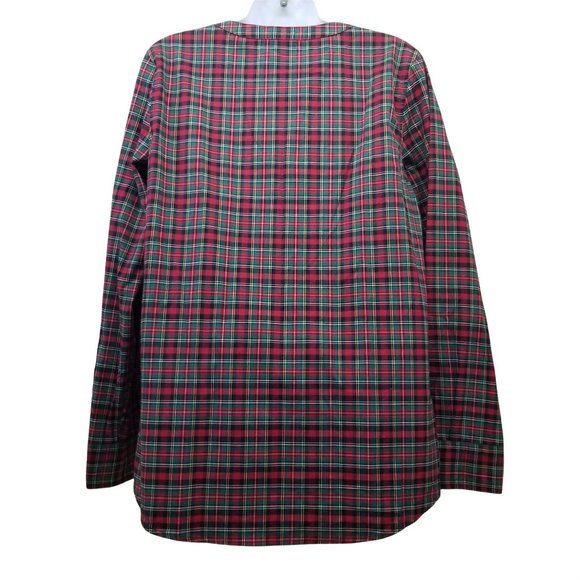 Vineyard Vines 6 Cashmere Red Plaid Tunic Holiday Blouse Pin Tuck Smocking - Picture 2 of 4